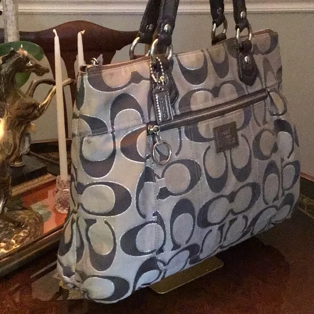 Coach Poppy Gray & Silver Tote Handbag